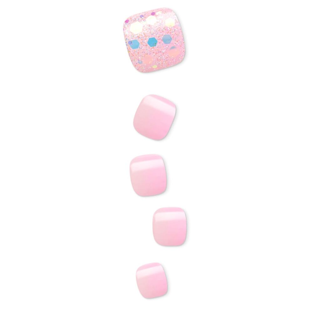 Press-On Pedicure LOT of 3 SETS Brave Hearts Pink Glitter No Glue imPRESS